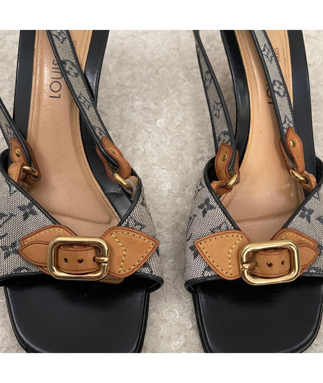 LOUIS VUITTON Темно-синие текстильные сандалии, фото 4