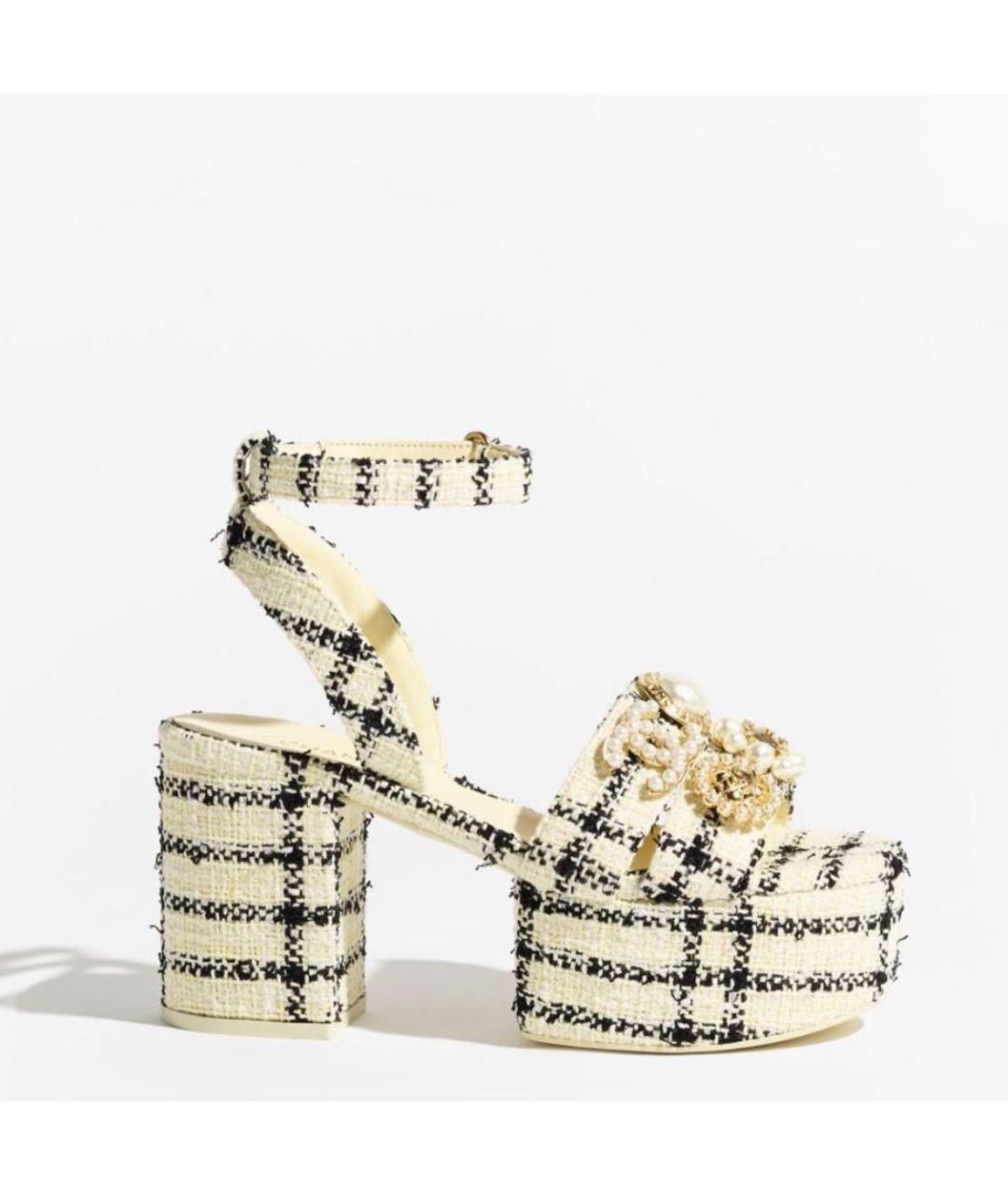 CHANEL Желтые текстильные босоножки, фото 2