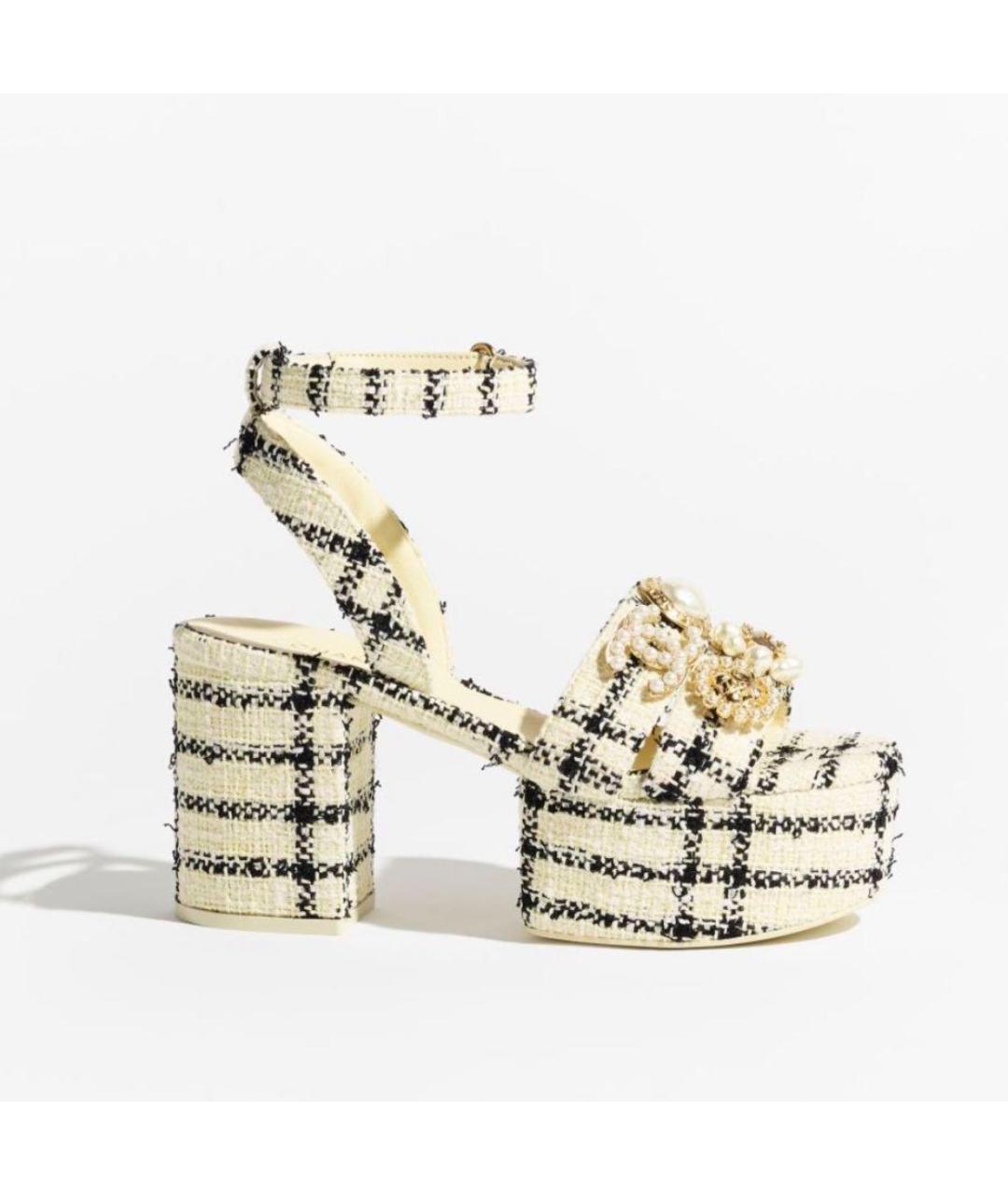 CHANEL Желтые текстильные босоножки, фото 3