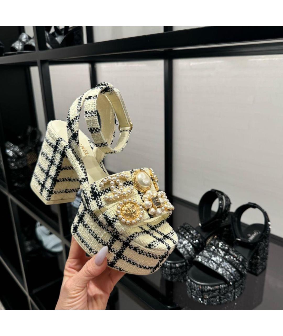 CHANEL Желтые текстильные босоножки, фото 4