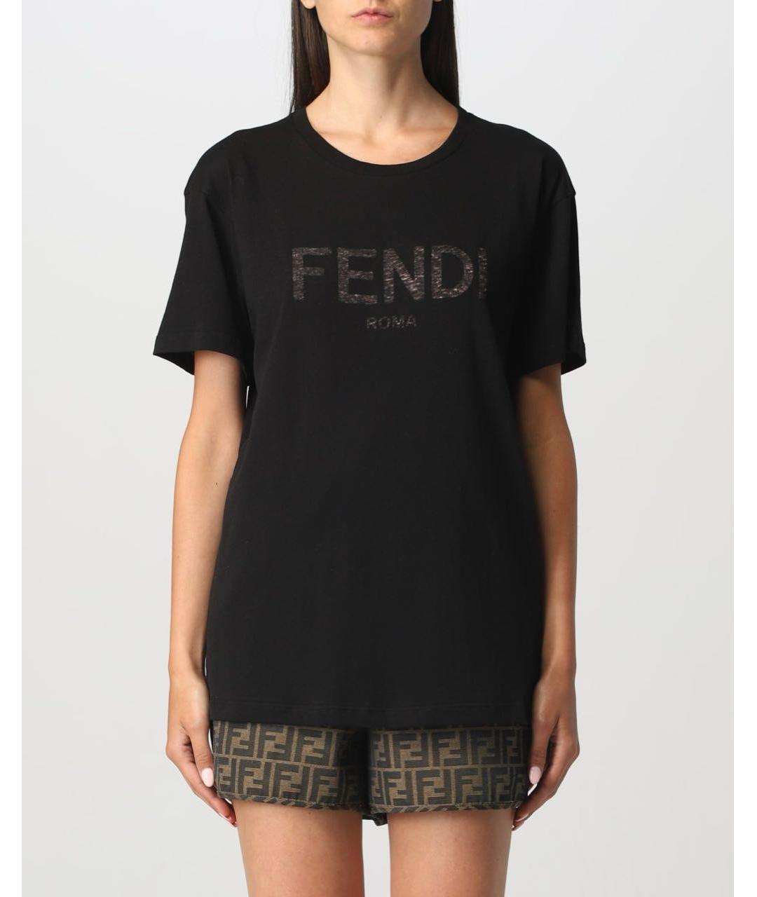FENDI Черная хлопковая футболка, фото 2