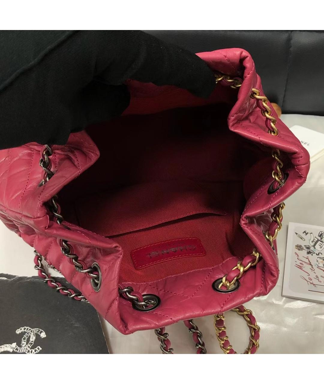 CHANEL Розовый кожаный рюкзак, фото 7