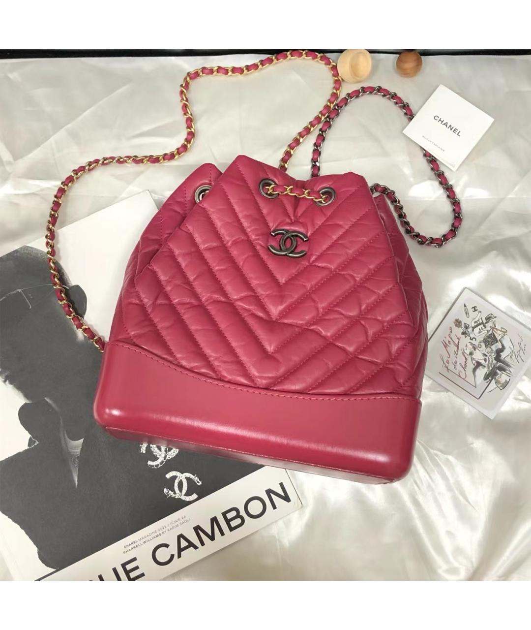 CHANEL Розовый кожаный рюкзак, фото 9