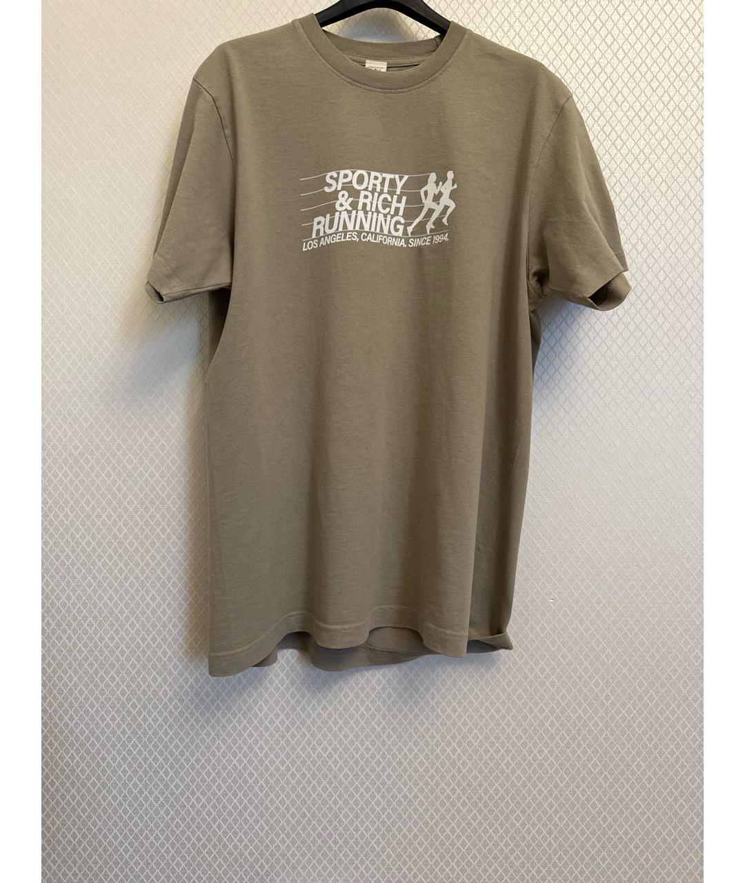 SPORTY AND RICH Хаки хлопковая футболка, фото 3