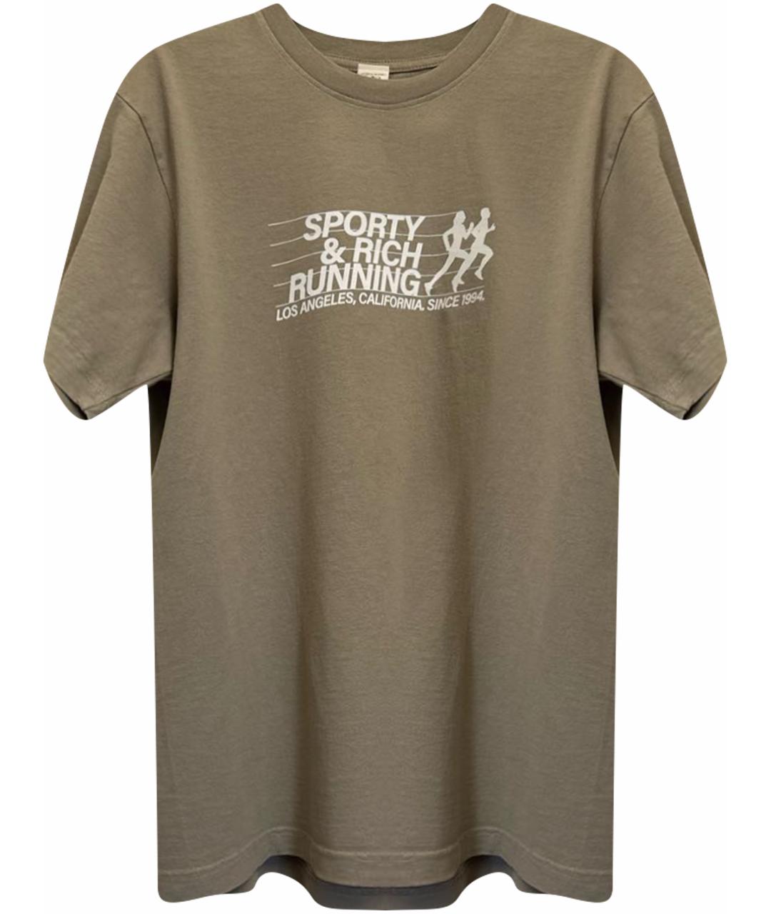 SPORTY AND RICH Хаки хлопковая футболка, фото 1