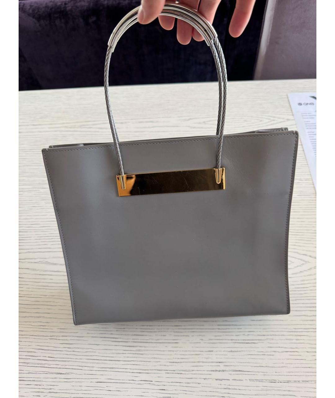 BALENCIAGA Серая кожаная сумка с короткими ручками, фото 2