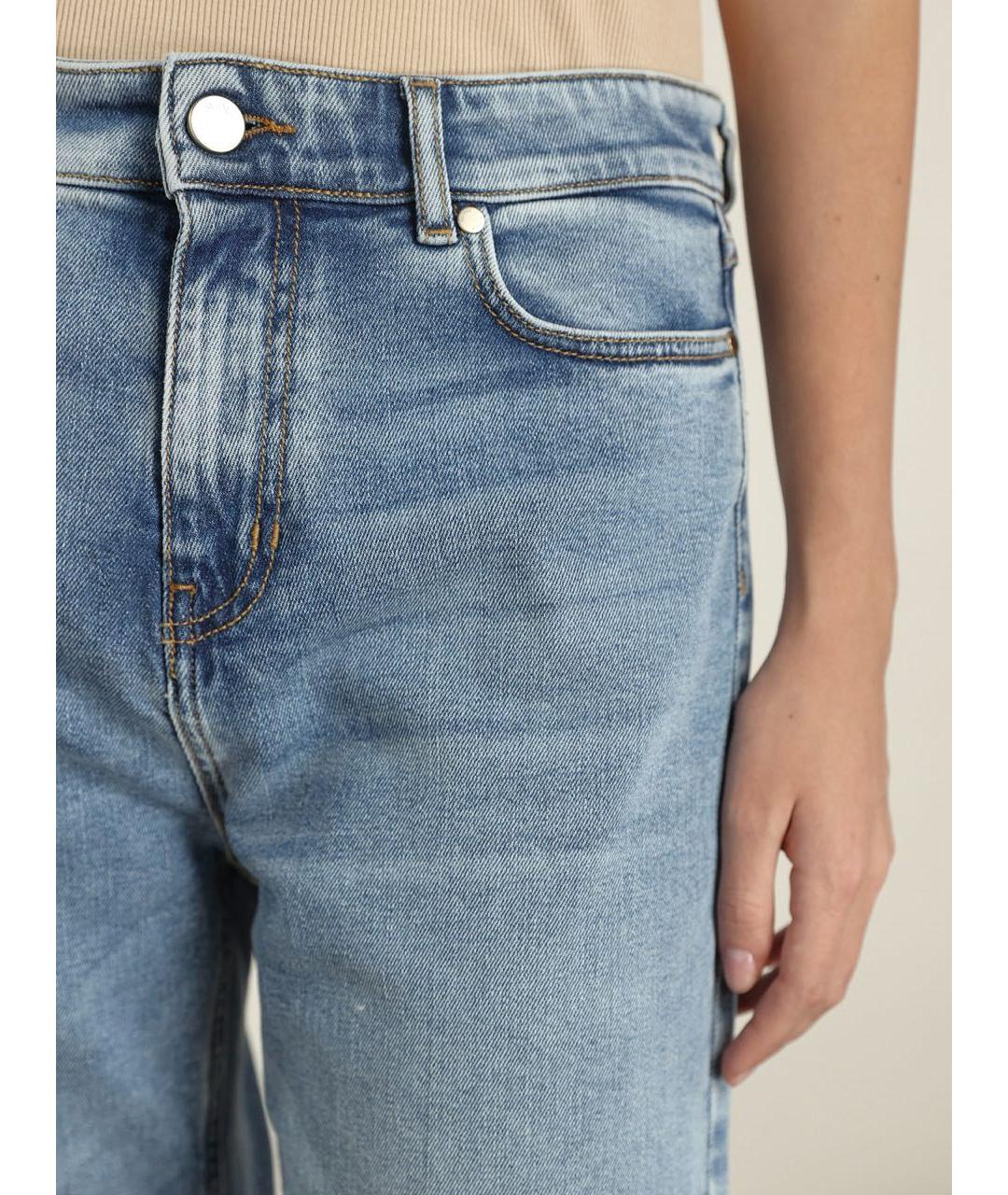 MAX MARA Голубые хлопко-эластановые прямые джинсы, фото 3