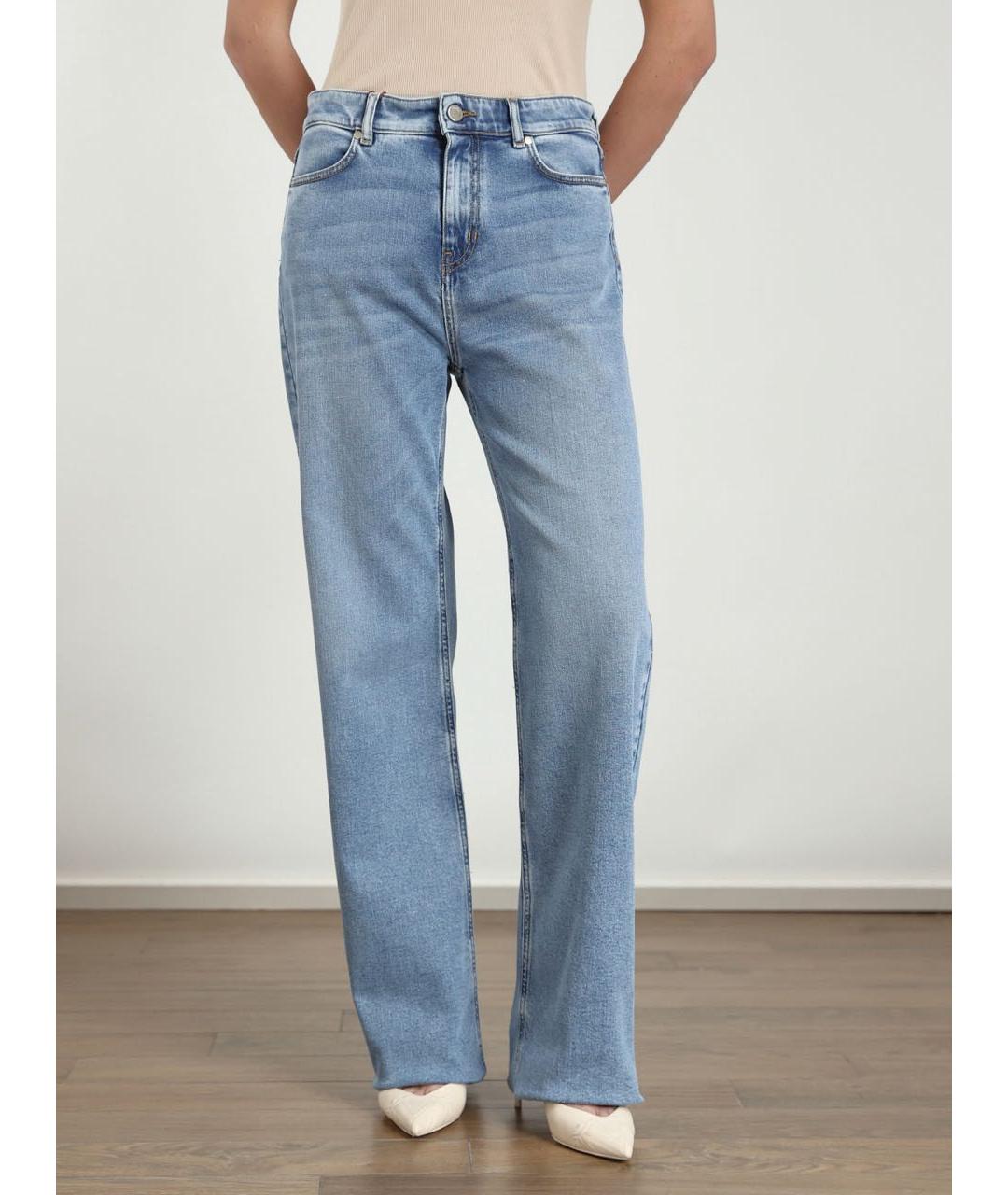 MAX MARA Голубые хлопко-эластановые прямые джинсы, фото 4
