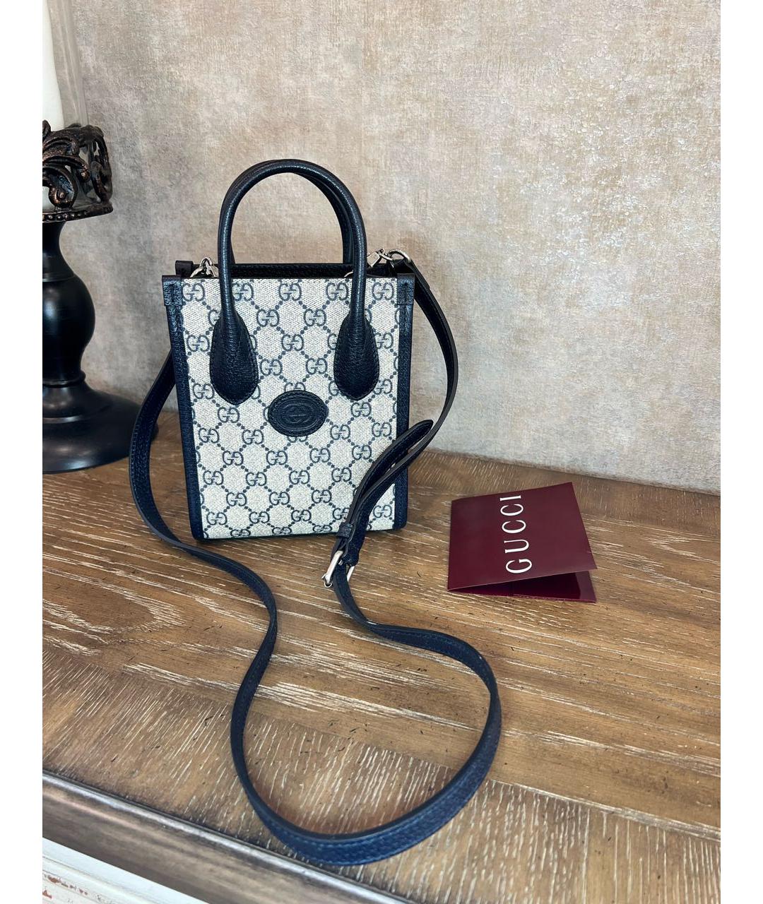 GUCCI Темно-синяя кожаная сумка тоут, фото 3
