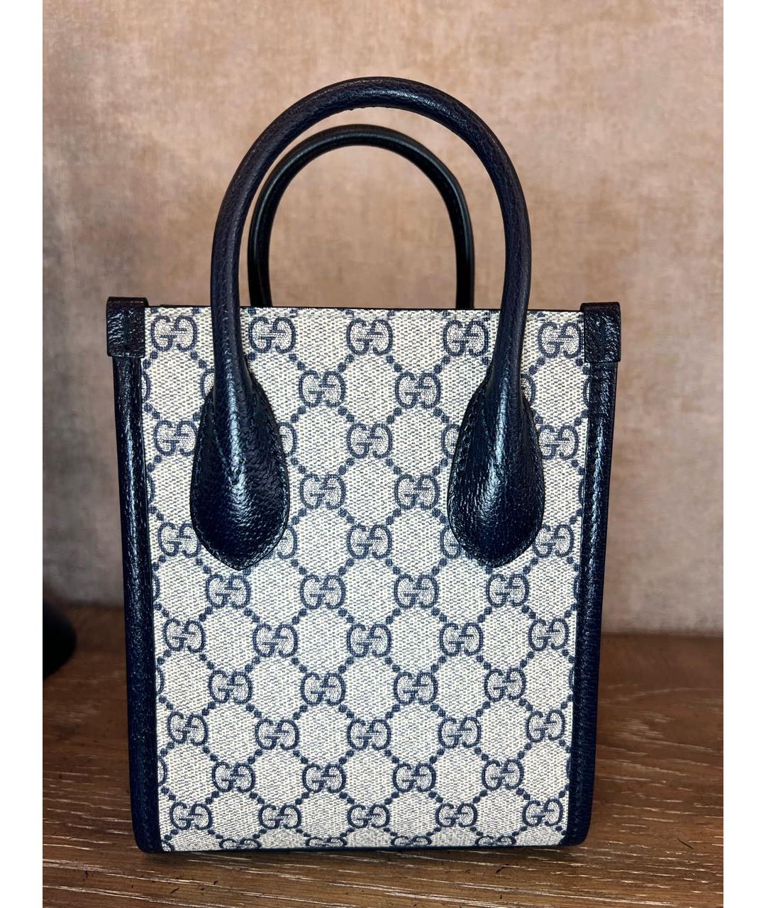 GUCCI Темно-синяя кожаная сумка тоут, фото 2