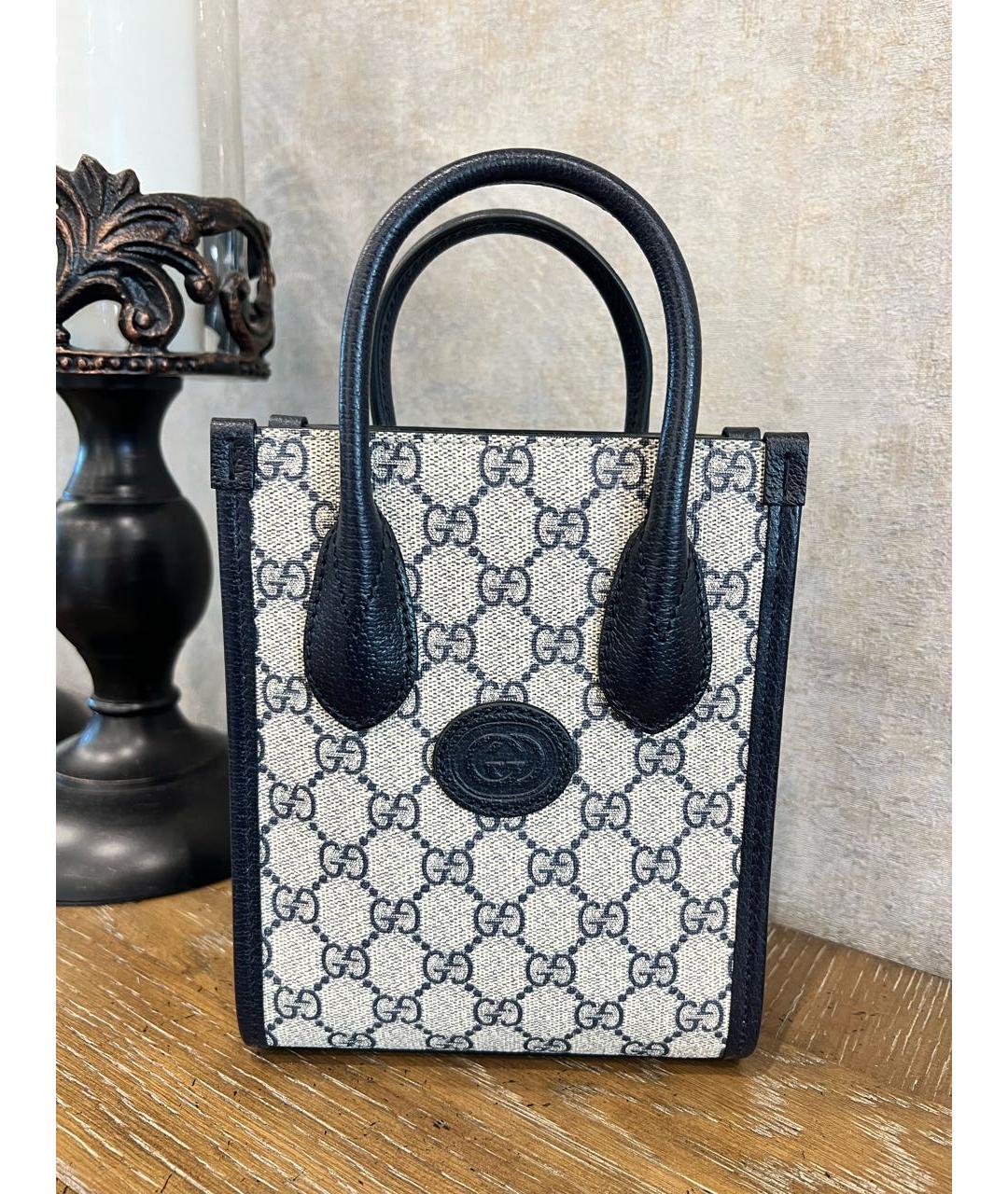 GUCCI Темно-синяя кожаная сумка тоут, фото 8
