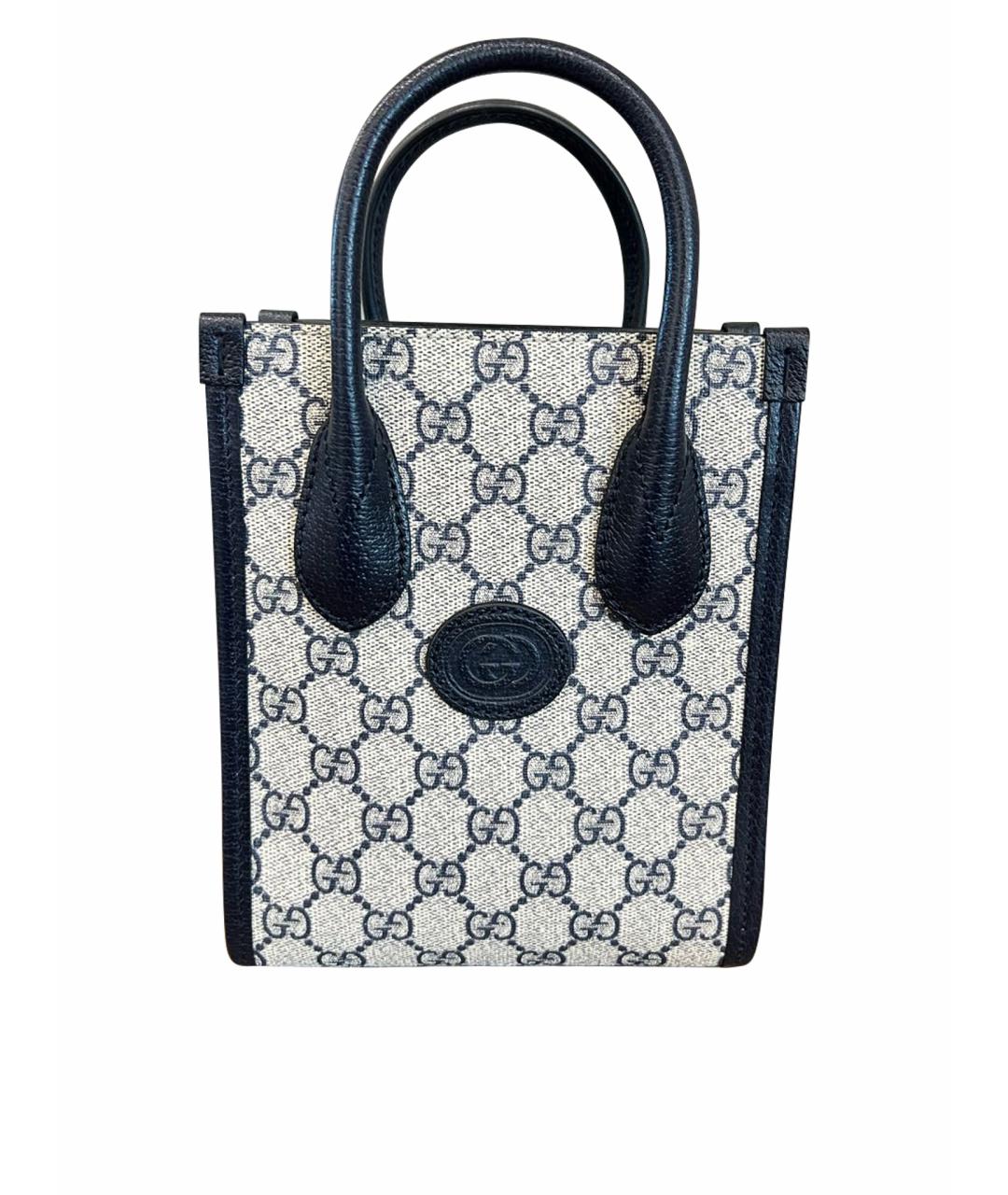 GUCCI Темно-синяя кожаная сумка тоут, фото 1