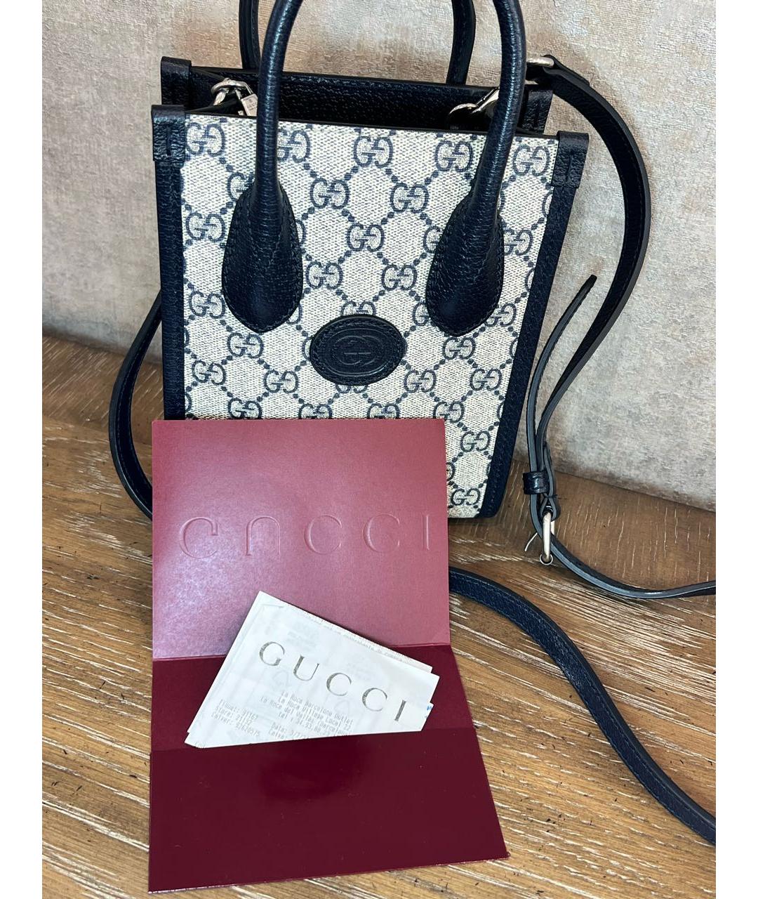 GUCCI Темно-синяя кожаная сумка тоут, фото 7