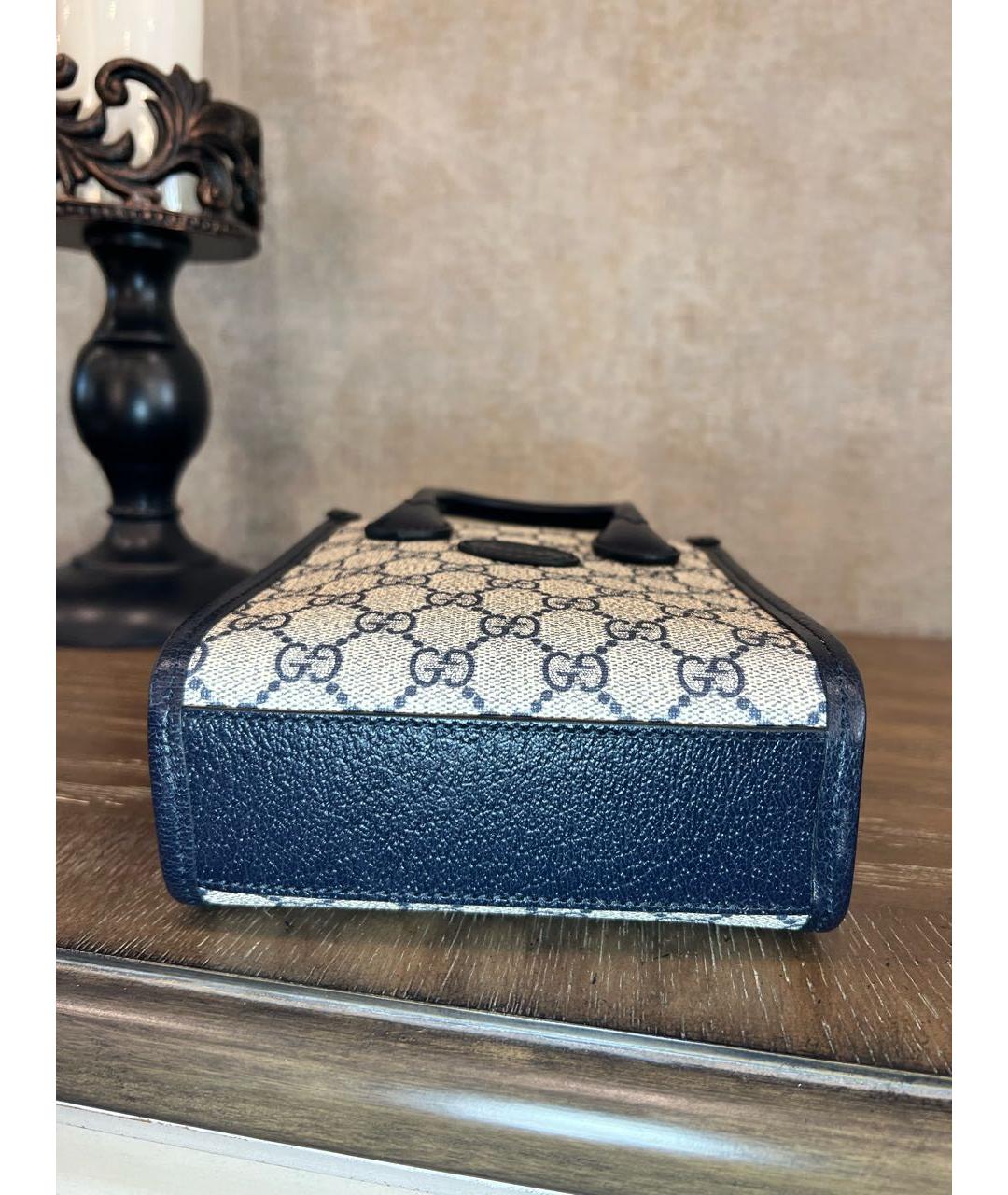GUCCI Темно-синяя кожаная сумка тоут, фото 6