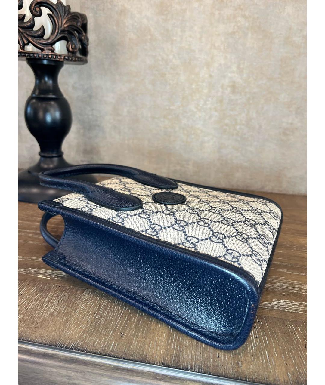 GUCCI Темно-синяя кожаная сумка тоут, фото 4