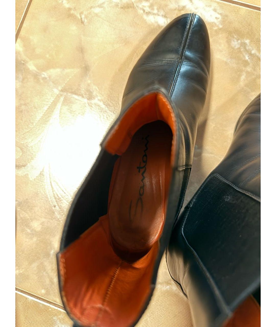 SANTONI Черные кожаные полусапоги, фото 5