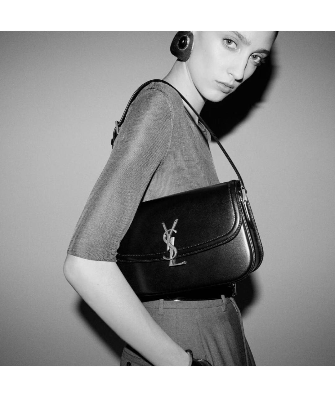 SAINT LAURENT Черная кожаная сумка с короткими ручками, фото 3