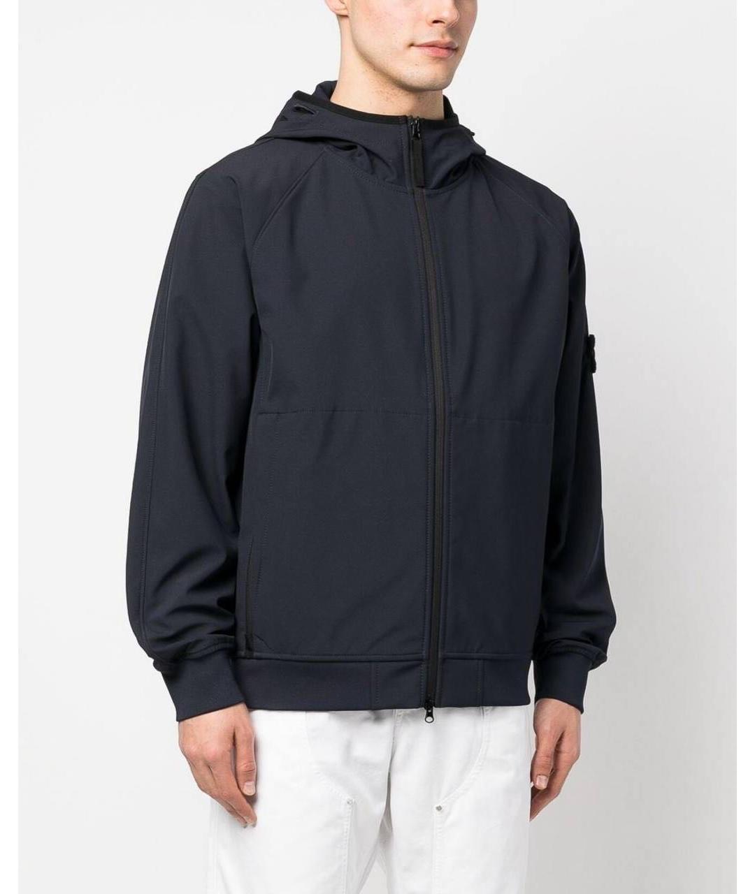 STONE ISLAND Темно-синяя хлопко-эластановая куртка, фото 6