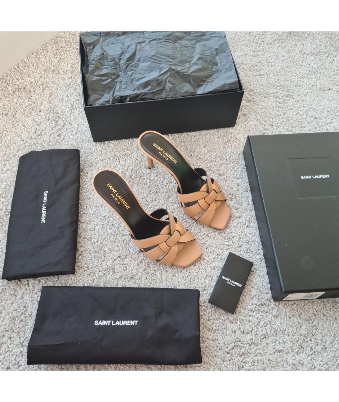 SAINT LAURENT Бежевые кожаные мюли, фото 4