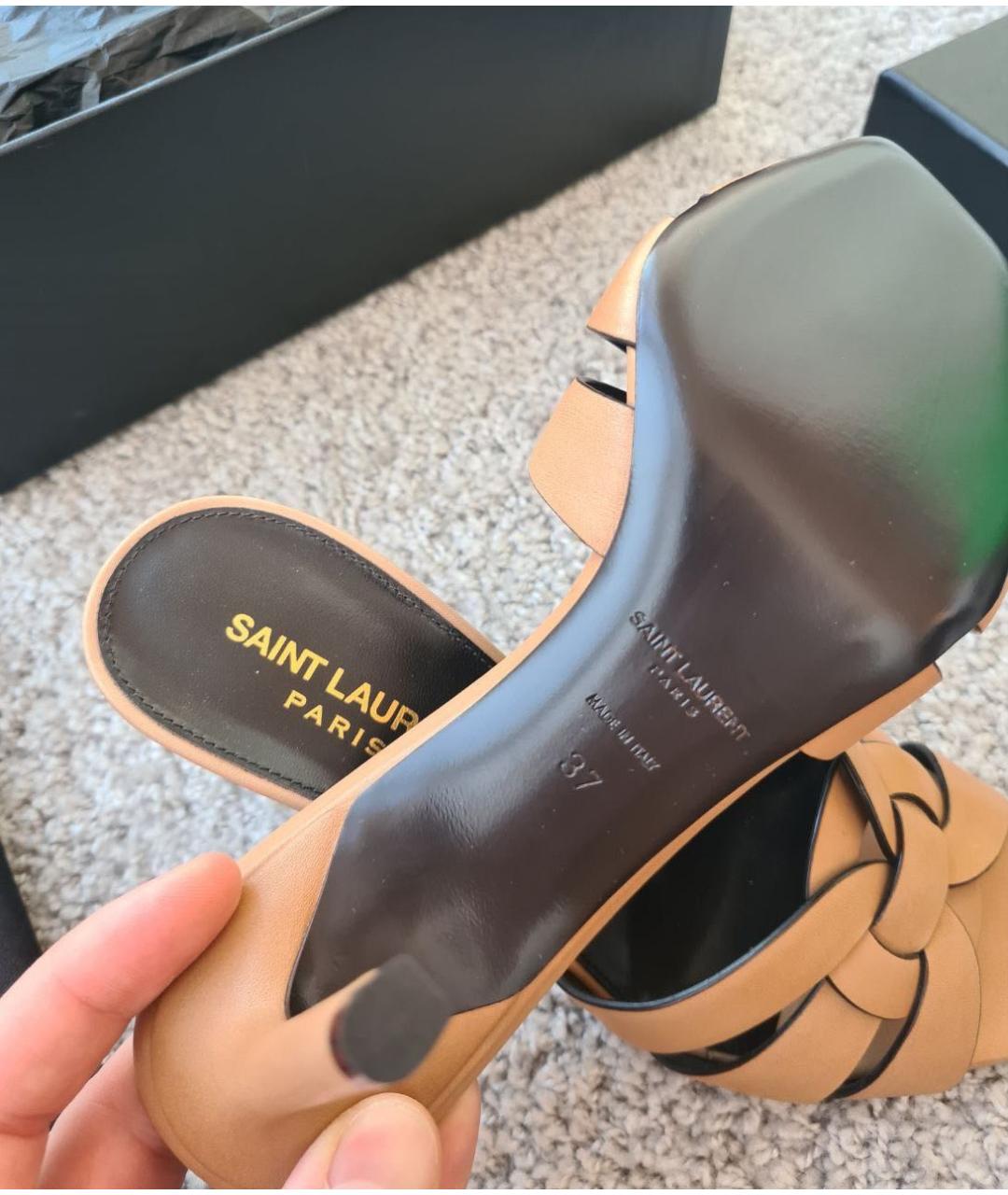 SAINT LAURENT Бежевые кожаные мюли, фото 7