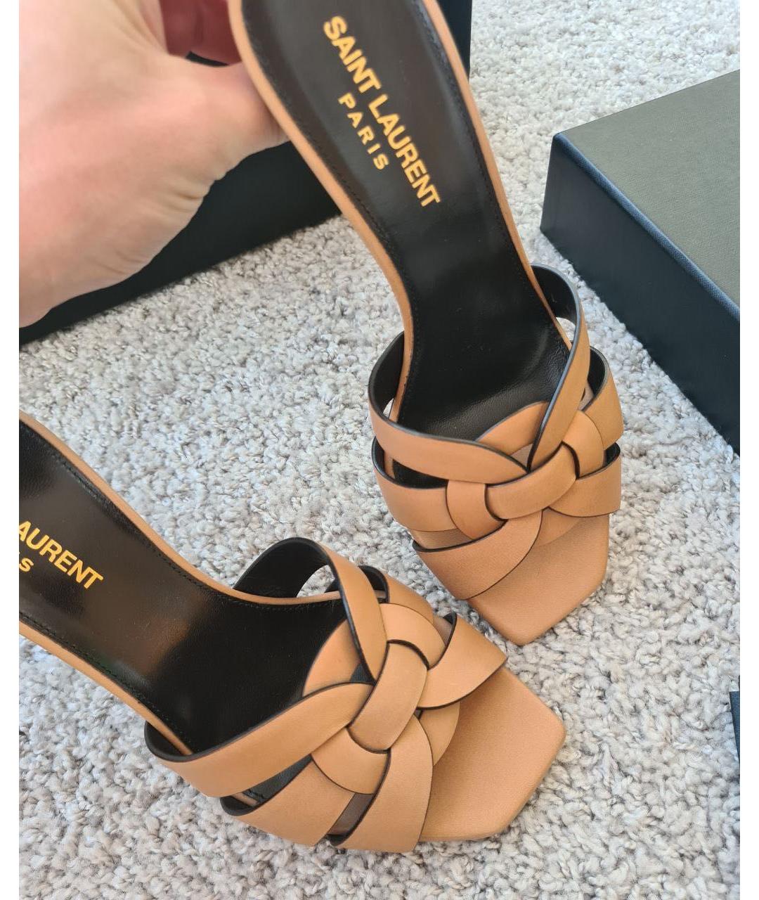 SAINT LAURENT Бежевые кожаные мюли, фото 6