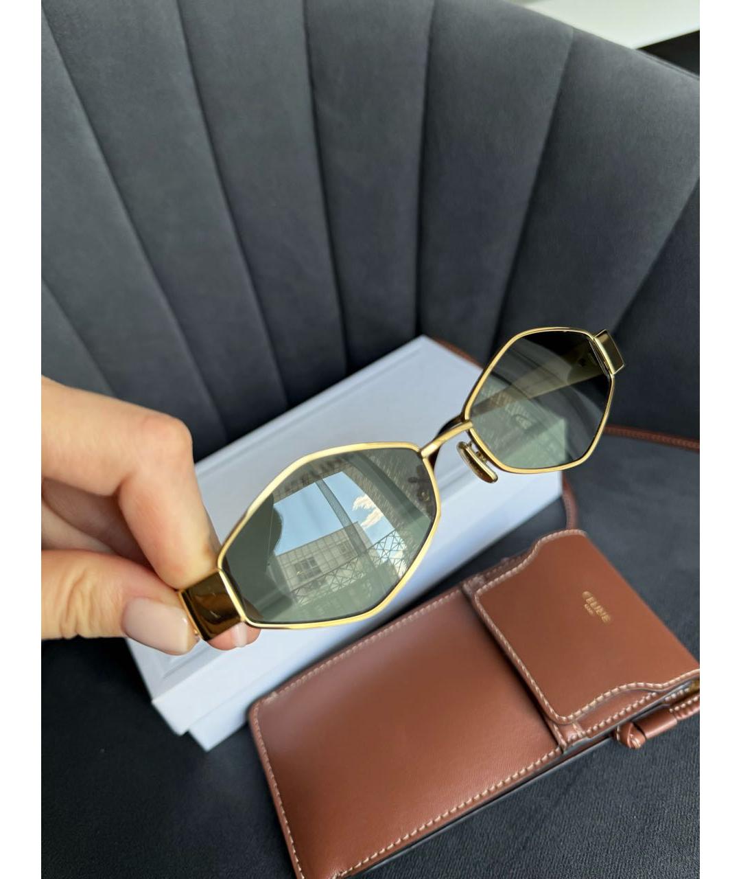 CELINE Золотые металлические солнцезащитные очки, фото 3