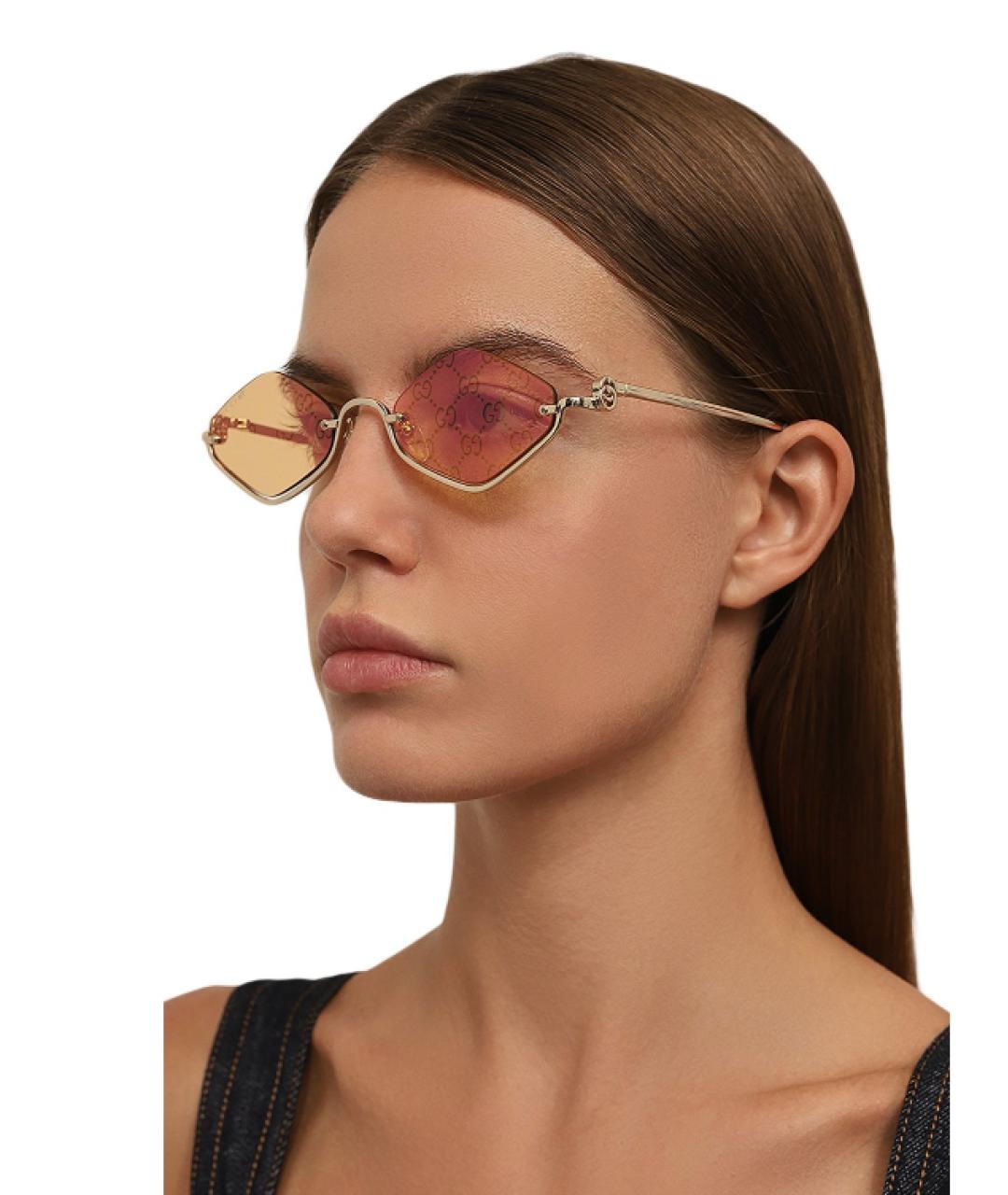GUCCI Золотые металлические солнцезащитные очки, фото 5