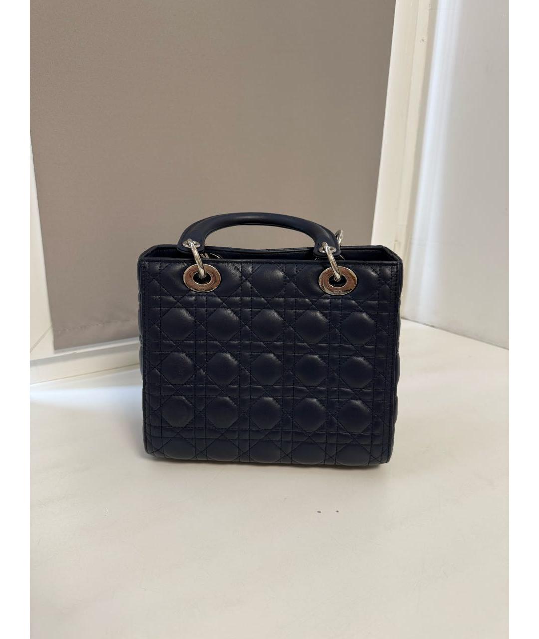 CHRISTIAN DIOR Синяя кожаная сумка с короткими ручками, фото 3
