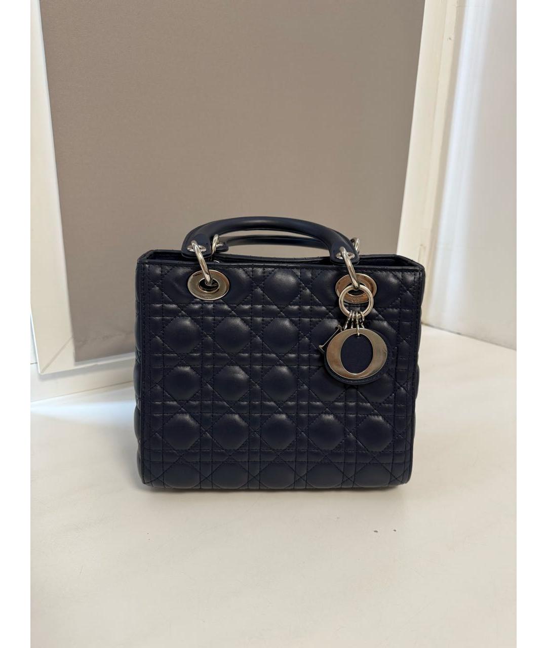 CHRISTIAN DIOR Синяя кожаная сумка с короткими ручками, фото 7