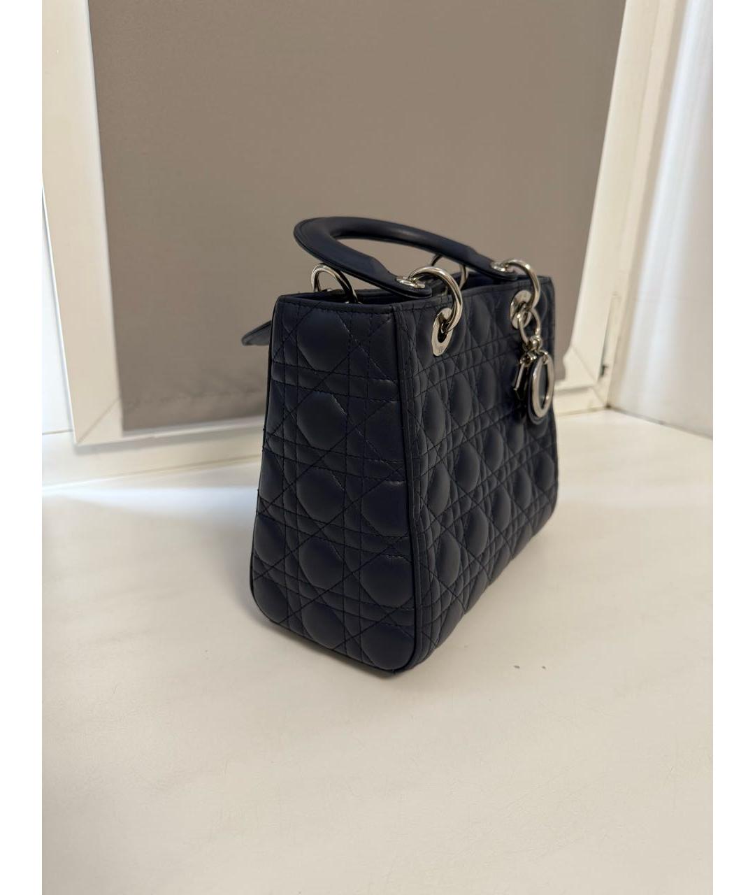 CHRISTIAN DIOR Синяя кожаная сумка с короткими ручками, фото 2