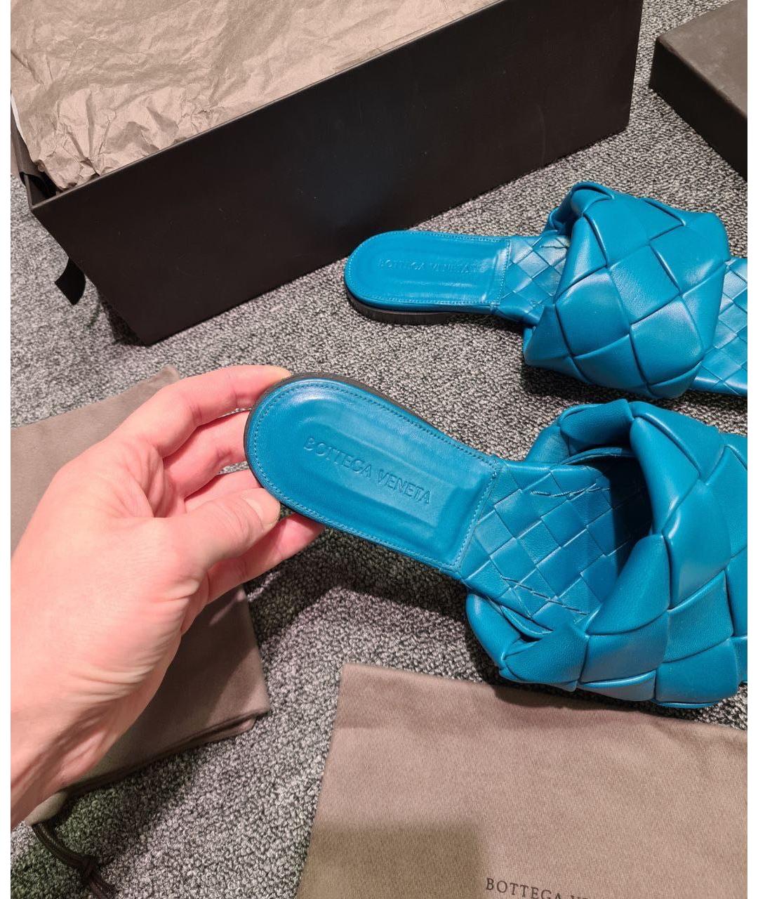 BOTTEGA VENETA Синие кожаные мюли, фото 4