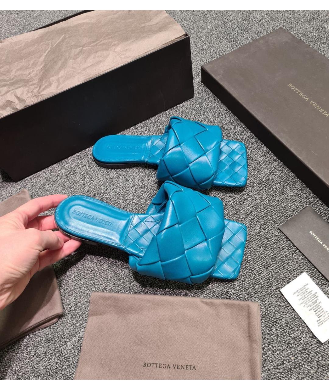 BOTTEGA VENETA Синие кожаные мюли, фото 3