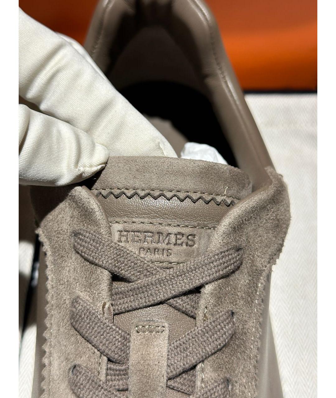 HERMES Коричневые кожаные низкие кроссовки / кеды, фото 5