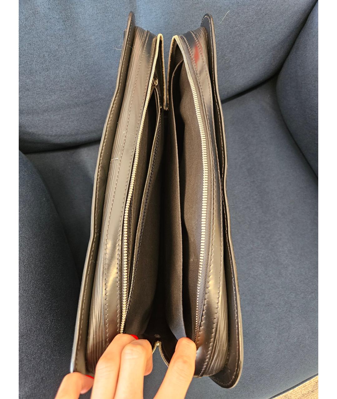 LOUIS VUITTON Черный кожаный портфель, фото 4