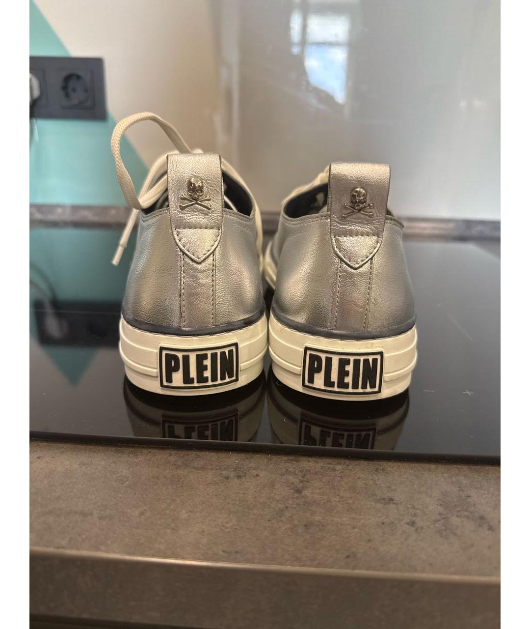 PHILIPP PLEIN Серебряные кожаные кеды, фото 4