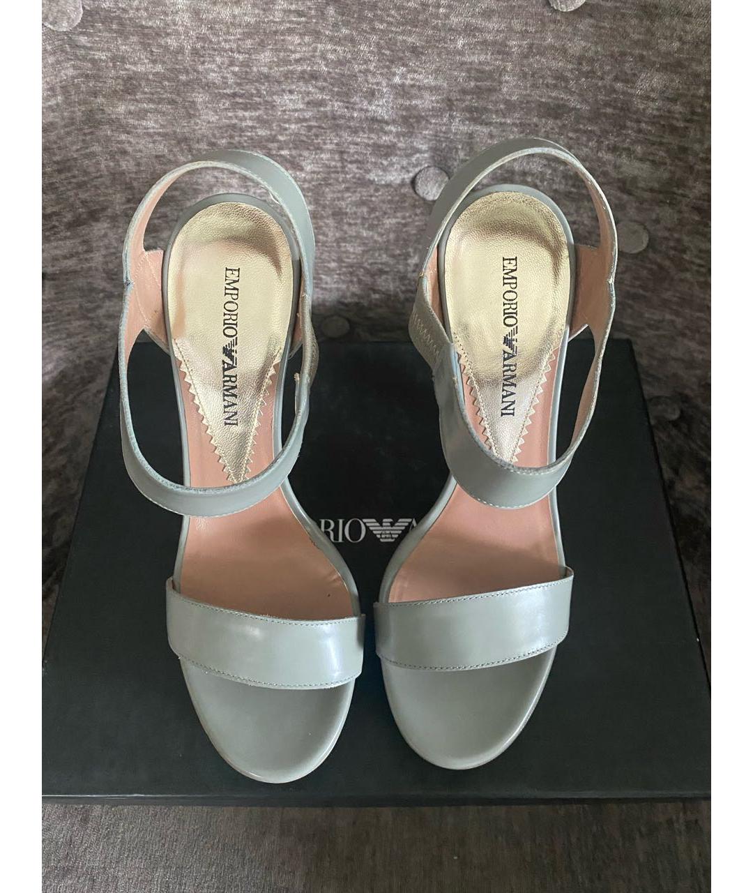 EMPORIO ARMANI Серые кожаные босоножки, фото 2