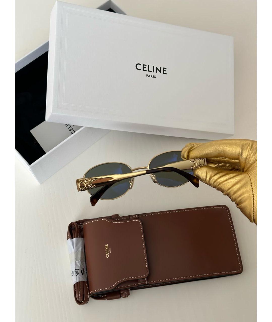 CELINE Золотые металлические солнцезащитные очки, фото 2