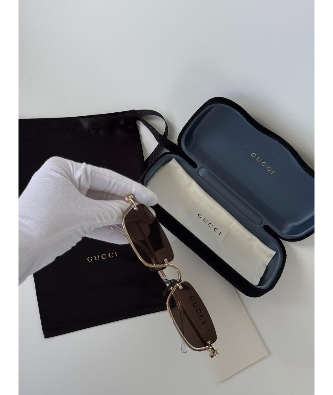 GUCCI Коричневые металлические солнцезащитные очки, фото 7