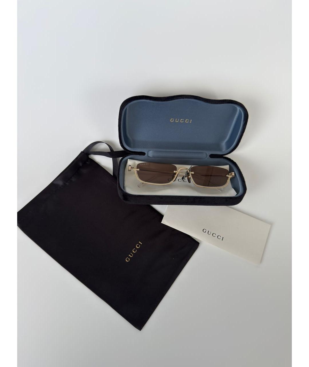 GUCCI Коричневые металлические солнцезащитные очки, фото 6