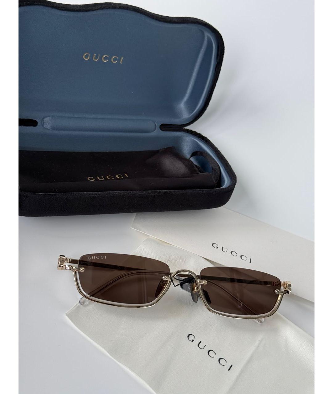 GUCCI Коричневые металлические солнцезащитные очки, фото 5