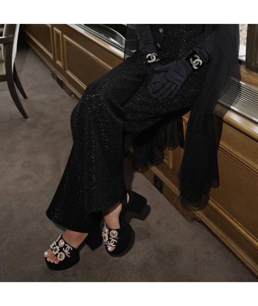 CHANEL Черные текстильные босоножки, фото 6