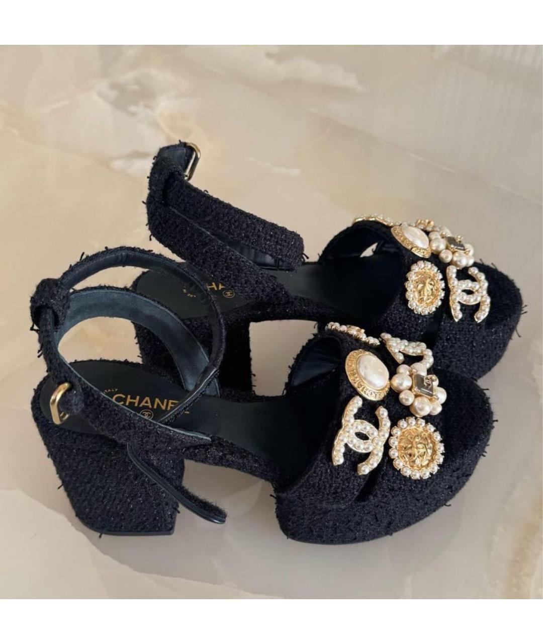CHANEL Черные текстильные босоножки, фото 2
