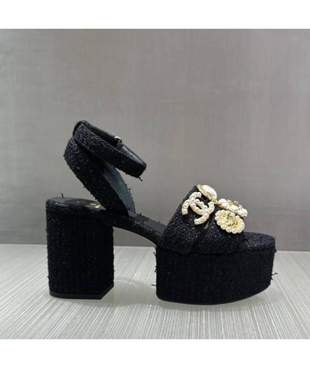 CHANEL Черные текстильные босоножки, фото 3