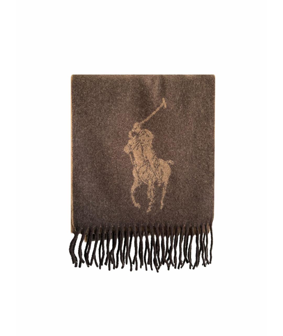 RALPH LAUREN Коричневый шерстяной шарф, фото 1
