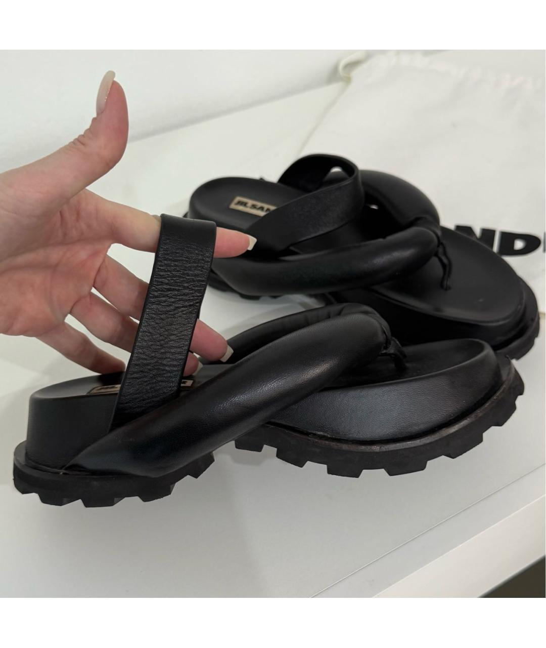 JIL SANDER Черные кожаные сандалии, фото 2