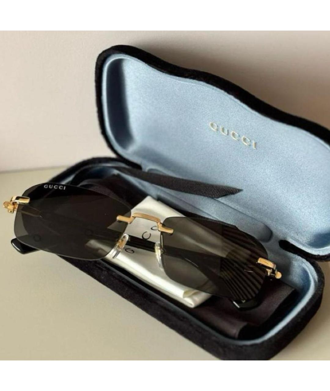GUCCI Черные металлические солнцезащитные очки, фото 3