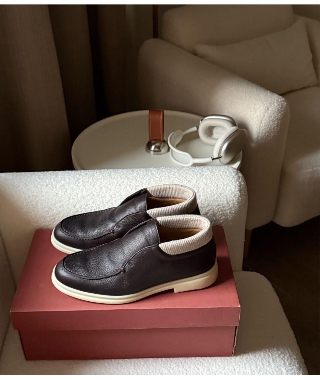 LORO PIANA Коричневые кожаные ботинки, фото 3