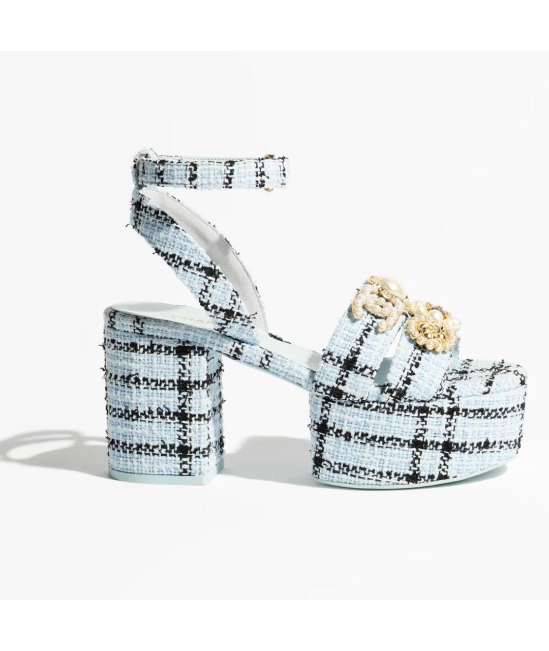 CHANEL Голубые текстильные босоножки, фото 6