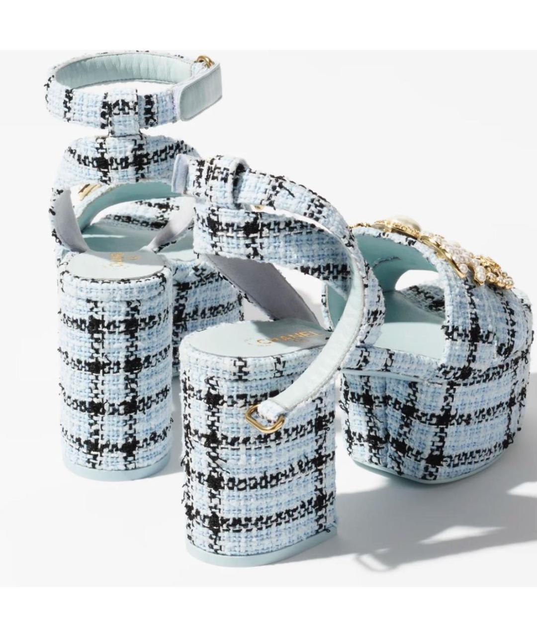CHANEL Голубые текстильные босоножки, фото 3
