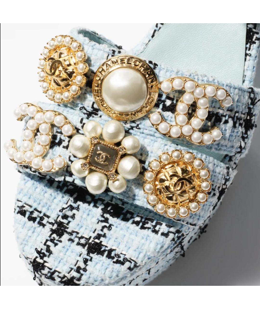 CHANEL Голубые текстильные босоножки, фото 4